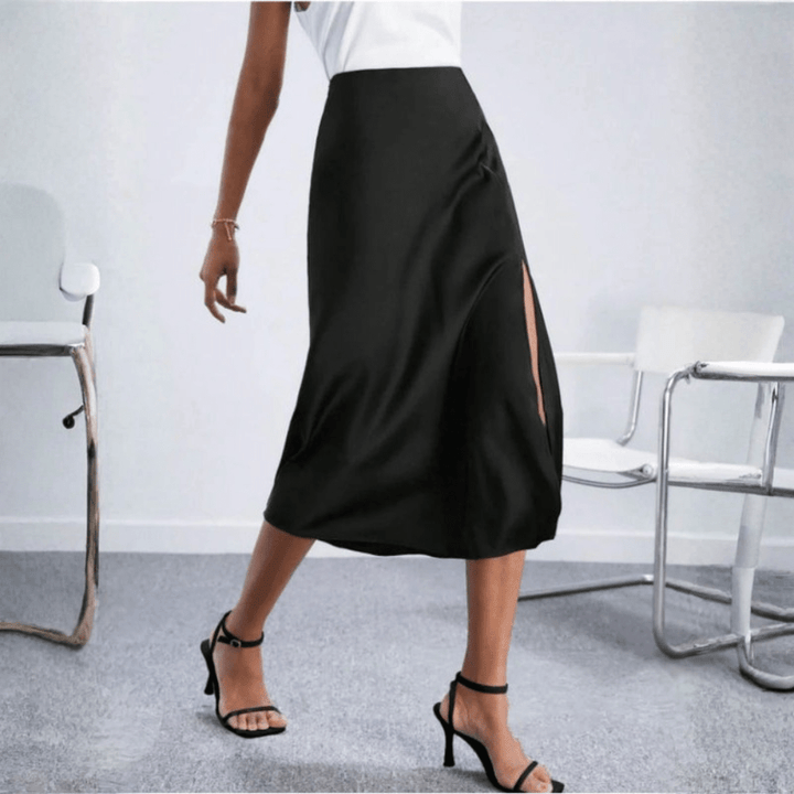 Midi-Rock für Damen mit hoher Taille und seitlichem Schlitz – elegante Silhouette