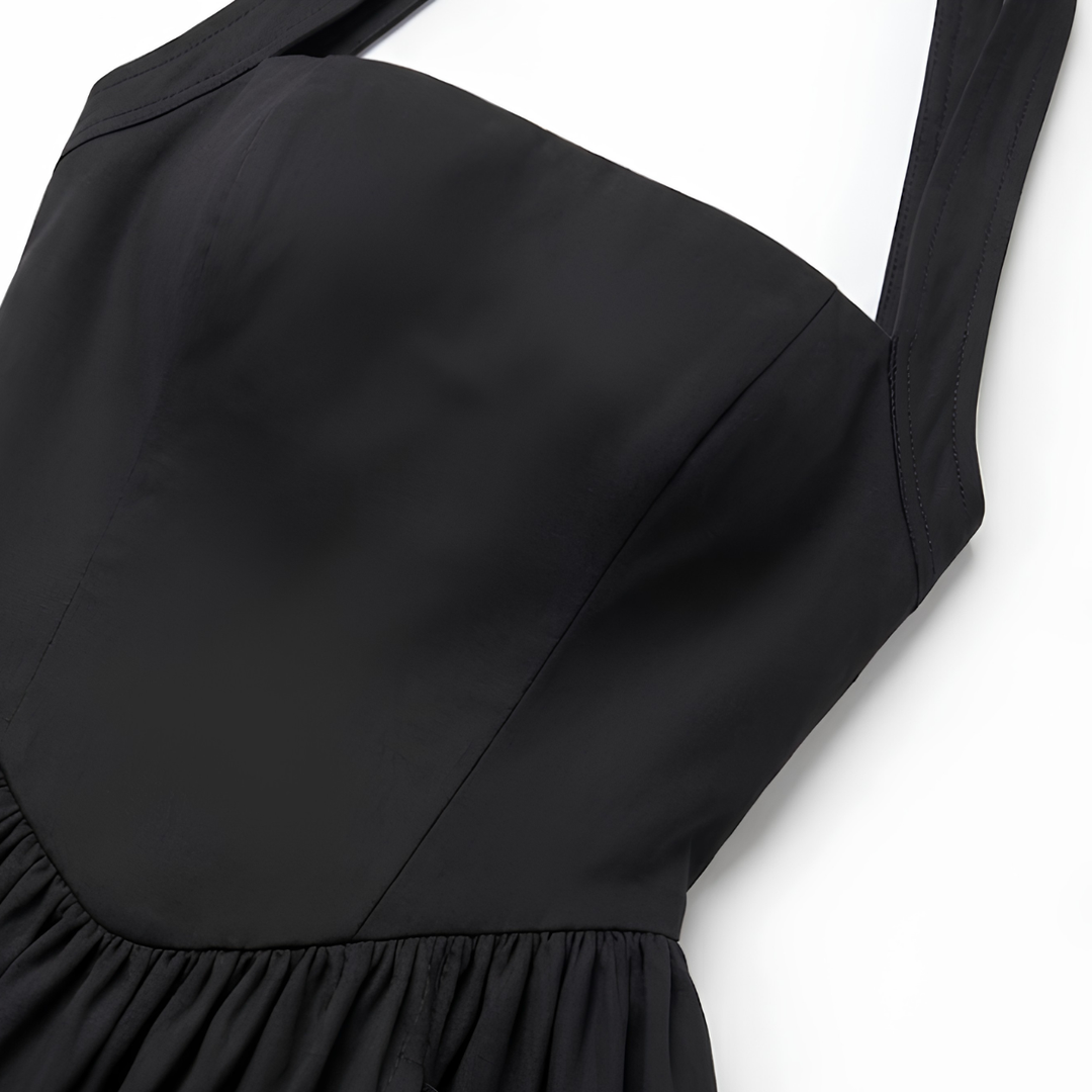 Midi-Kleid für Damen, trapezförmig, rückenfrei – tailliertes Bustier, ausgestellter Schnitt