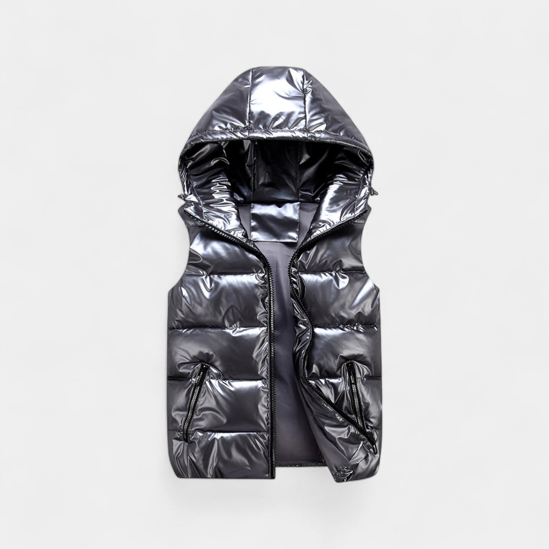 Gilet smanicato con cappuccio uomo cotone lucido – Piumino elegante