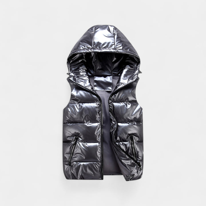 Gilet smanicato con cappuccio uomo cotone lucido – Piumino elegante