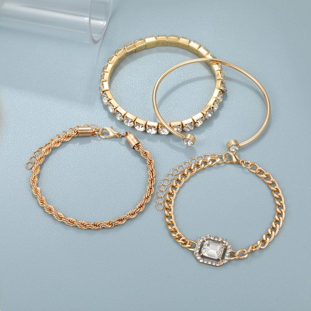 Set di Braccialetti Cristallo Donna – Design Sovrapposto 4 Pezzi
