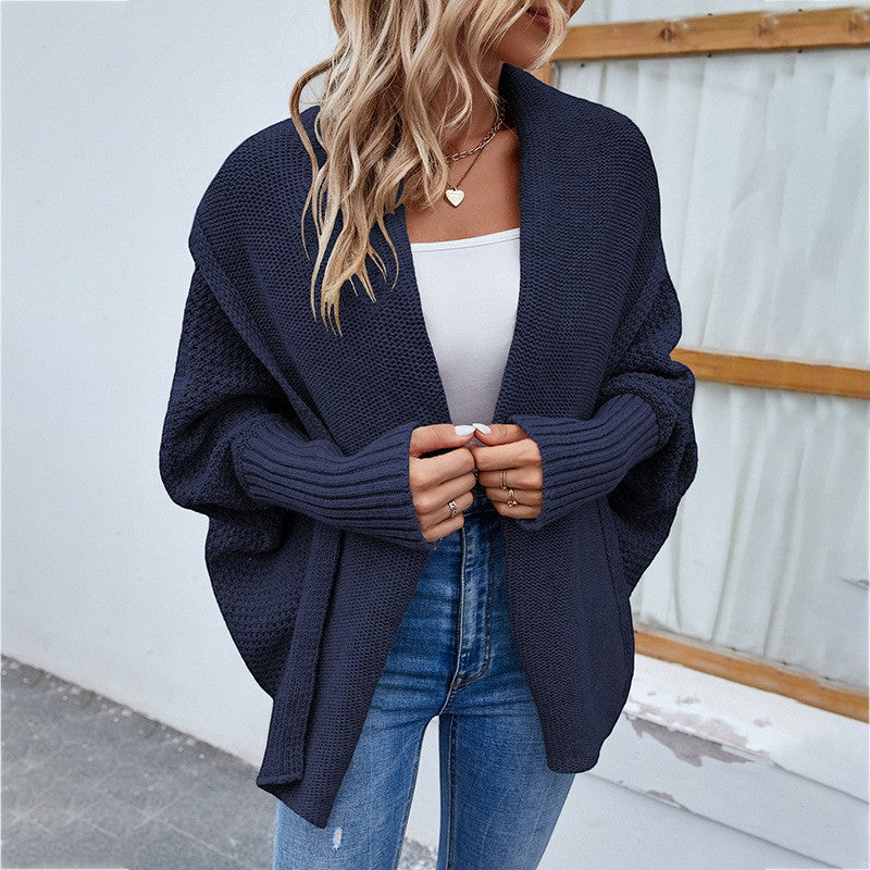 Damen-Cardigan aus offenem Strick – Weite, drapierte Passform