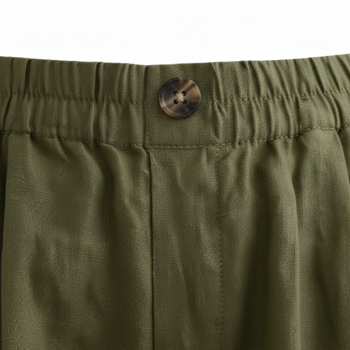 Kurze Damenhose mit hoher Taille aus Baumwoll-Leinen-Mischung – Lässiger Schnitt