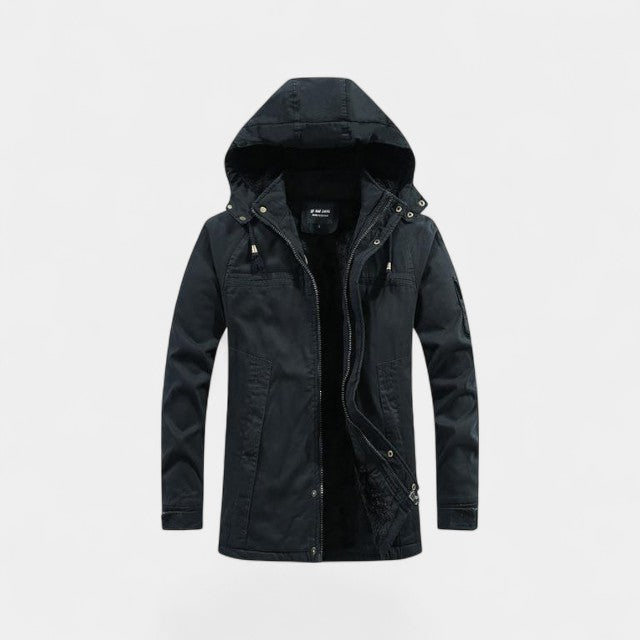 Herren Parka aus Baumwolle mit Kapuze – verwaschene Jacke mit Revers