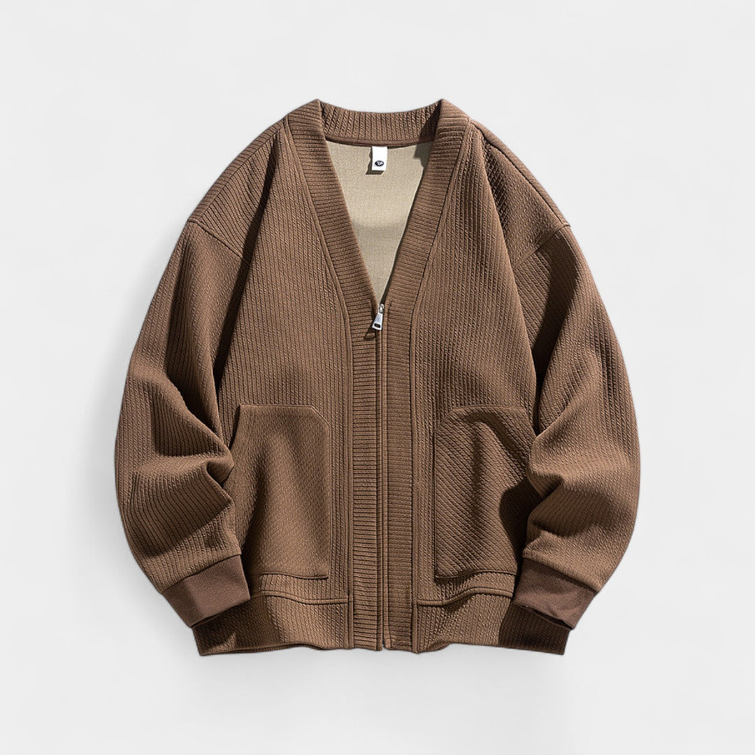 Herren-Cardigan aus strukturierter Strickware – Reißverschluss, lässige Passform