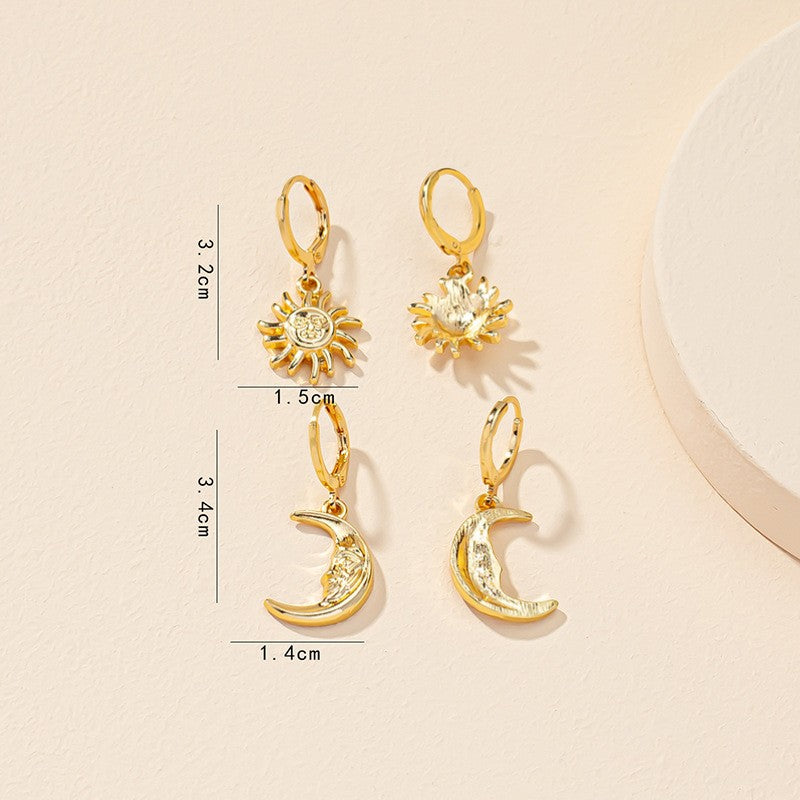Orecchini Sole Luna per Donna – Set di Cerchi Incisi