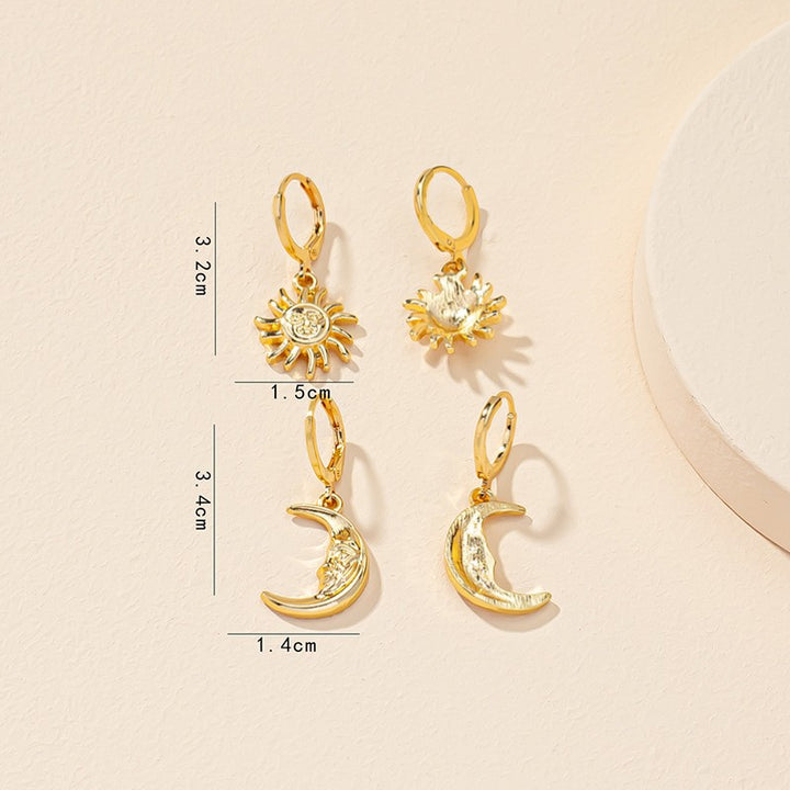 Orecchini Sole Luna per Donna – Set di Cerchi Incisi