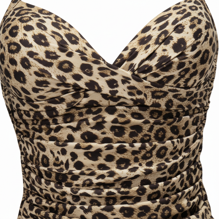 Tankini donna scollo a V arricciato – Top halter e slip vita alta
