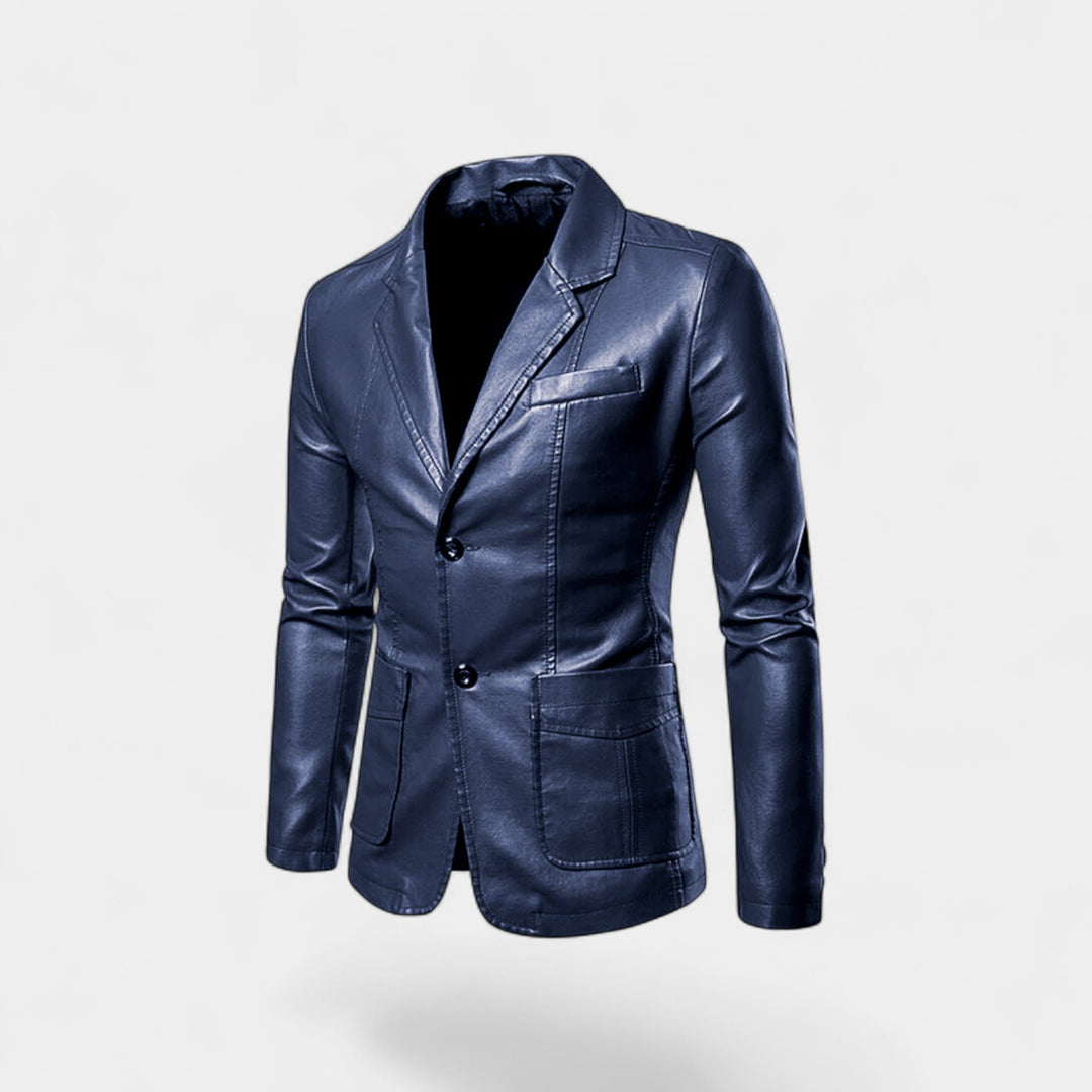 Herren Lederblazer – Slim Fit mit geknöpftem Revers