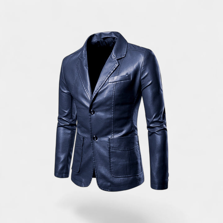 Herren Lederblazer – Slim Fit mit geknöpftem Revers