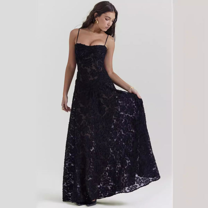 Damen Langes Chiffonkleid – Rückenausschnitt Schnürung Enganliegender Schnitt