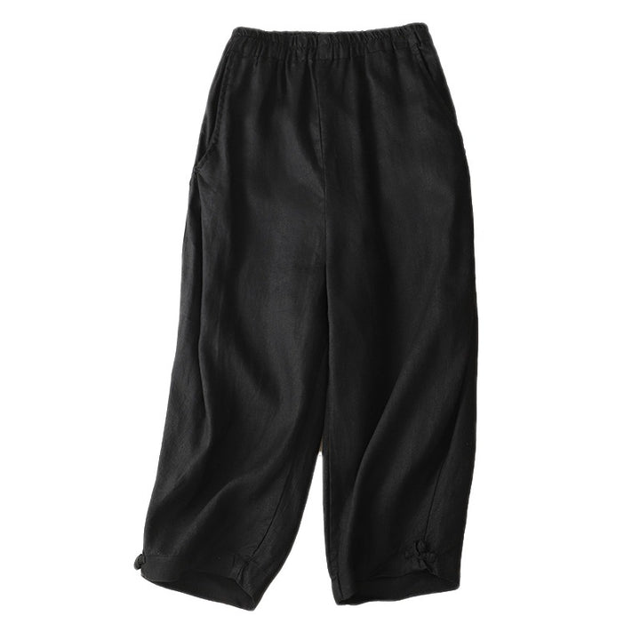 Damenhose aus Baumwolle, leger – weiter Schnitt, elastischer Bund