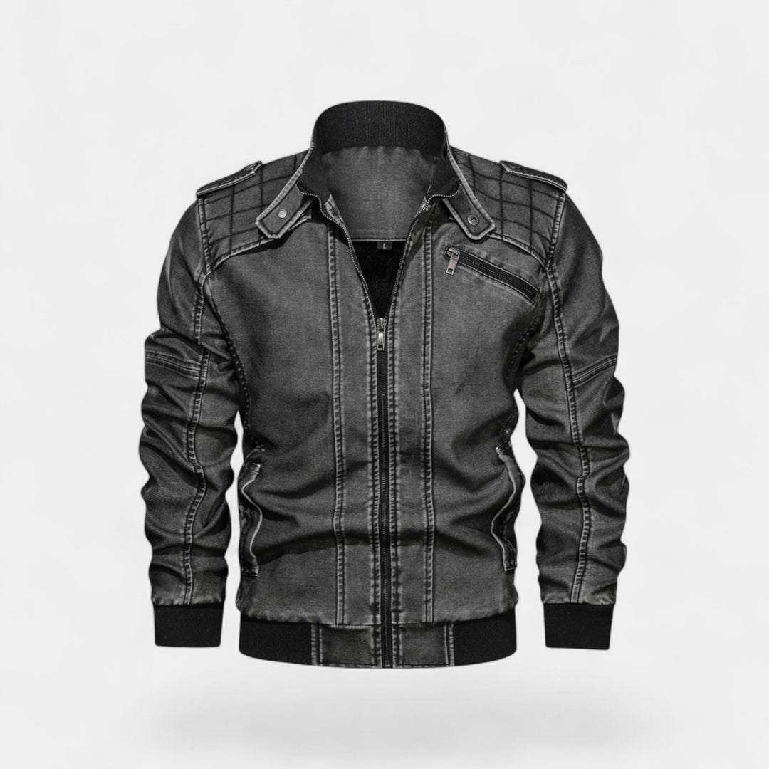 Giacca uomo in pelle con collo alto – finitura opaca, raffinata, silhouette quotidiana