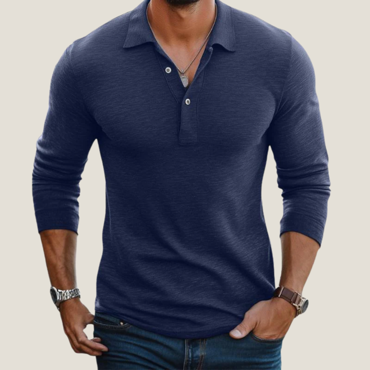 Men's Long Sleeve Polo – Shirt Collar and Button Placket