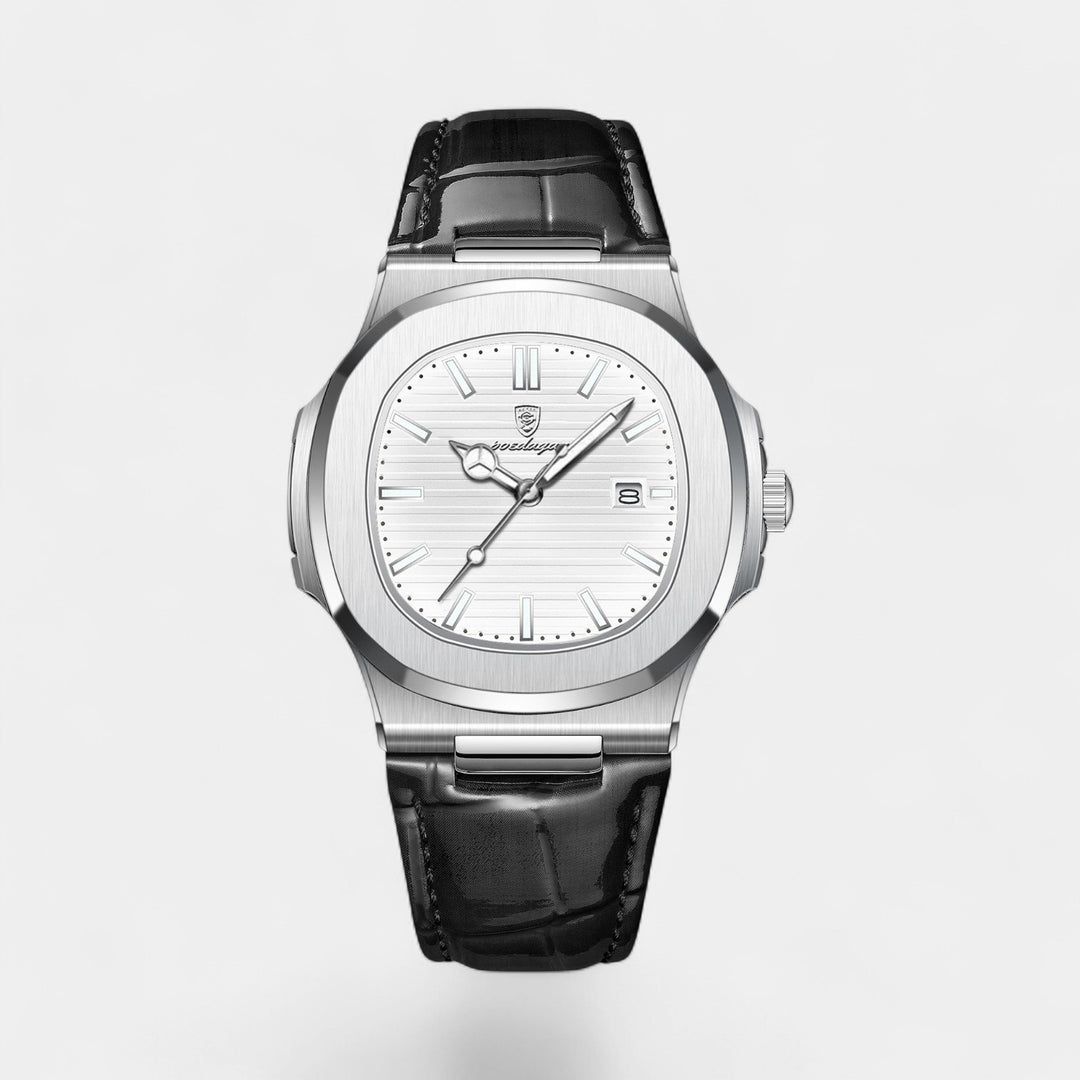 Orologio da Uomo con Cinturino in Pelle Nera – Quarzo Luminoso e Impermeabile 40 mm