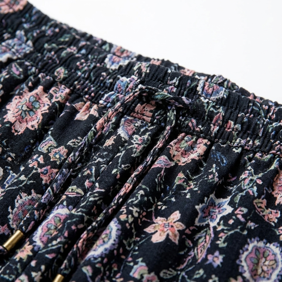 Maxi-Rock für Damen mit Blumenmuster aus Rayon-Mischung – Hohe Taille mit Kordelzug