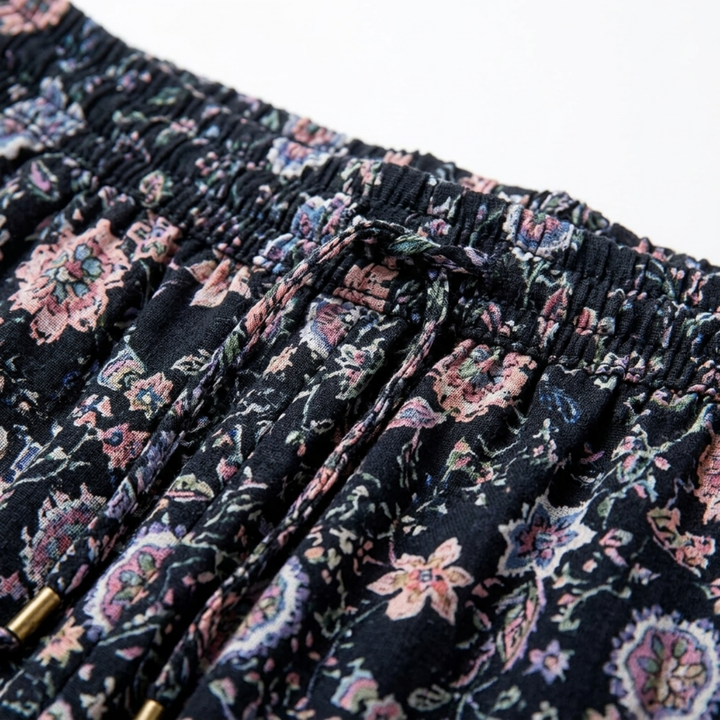 Maxi-Rock für Damen mit Blumenmuster aus Rayon-Mischung – Hohe Taille mit Kordelzug