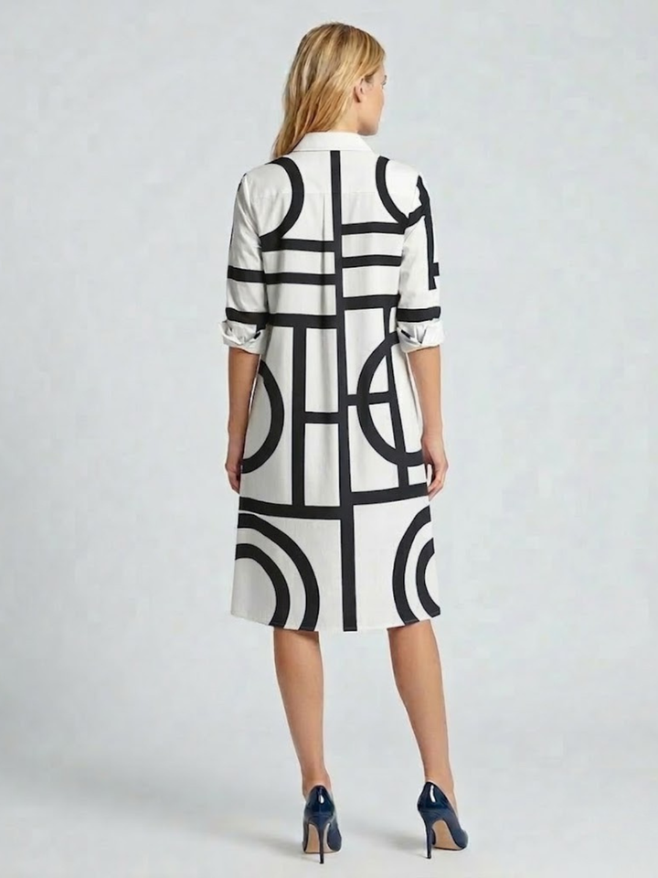 Women's Geometric Print Chemise Dress – Midi A-Line Cut