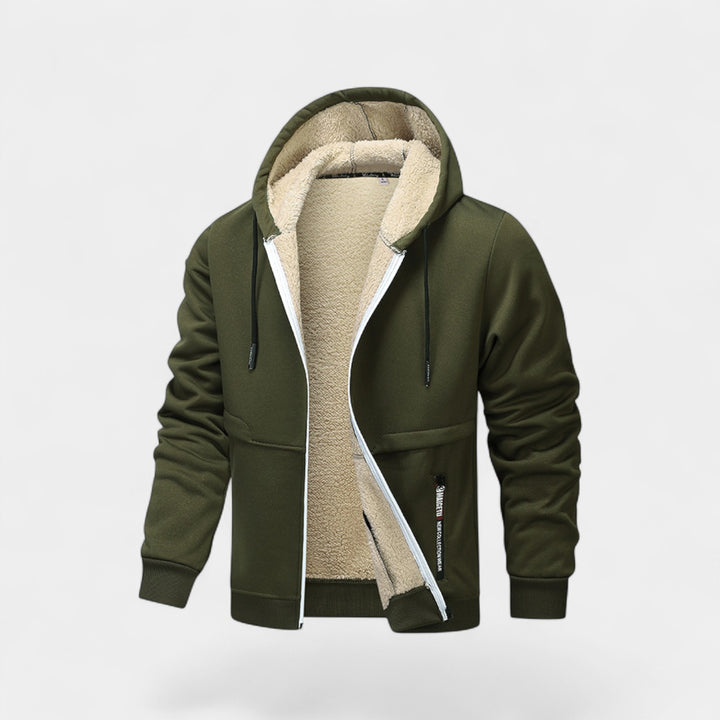 Herren Sherpa-Fleece-Cardigan mit Kapuze und Reißverschluss – Relaxed Fit