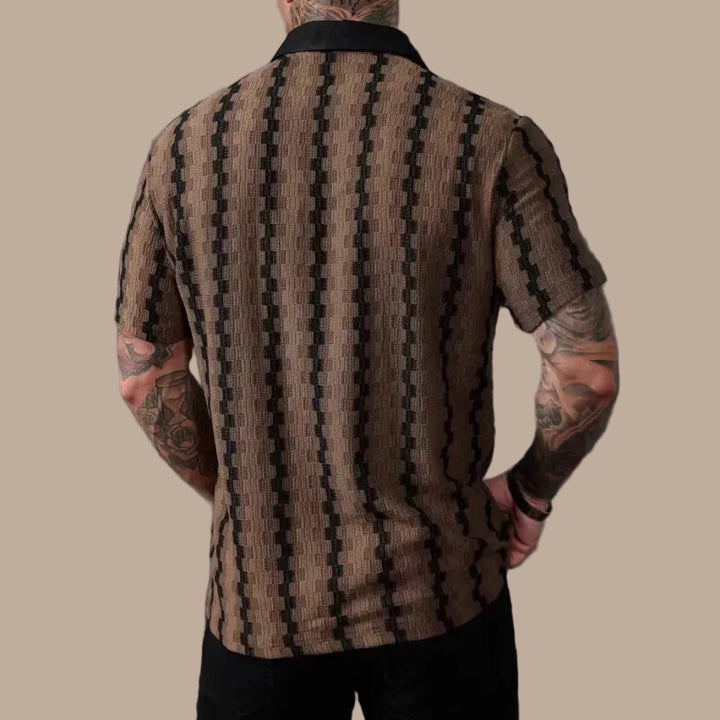 Men's Short Sleeve Shirt with Geometric Stripes – Structured Textured Fabric