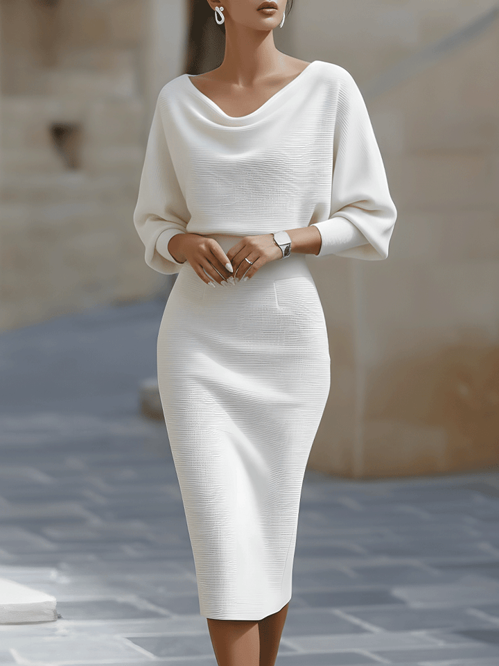 Midi-Strickkleid für Damen – Fledermausärmel, figurbetonter Schnitt