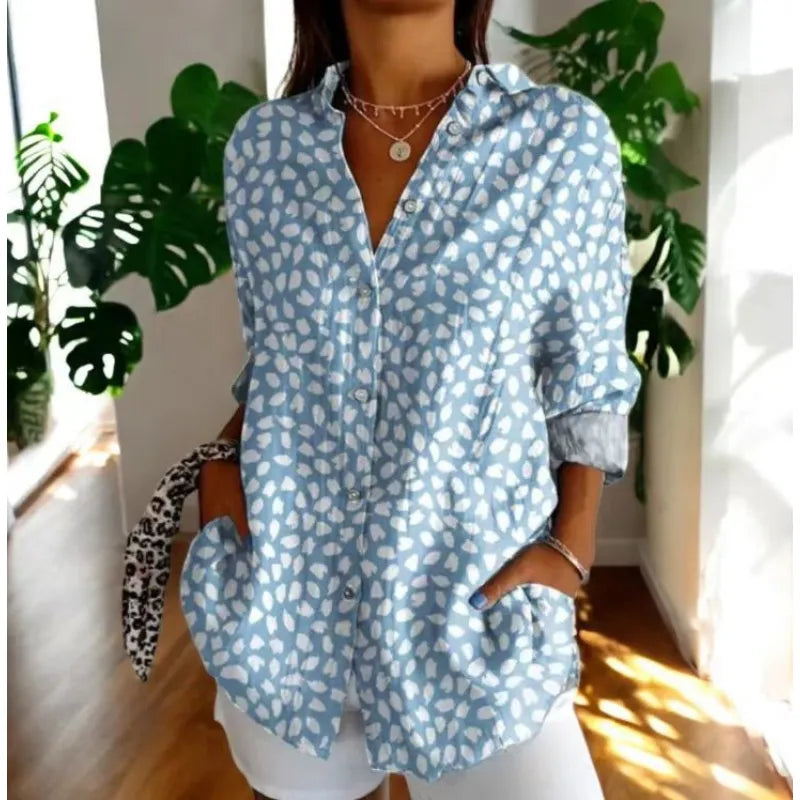 Women's Floral Print Shirt – Relaxed Fit with Mandarin Collar