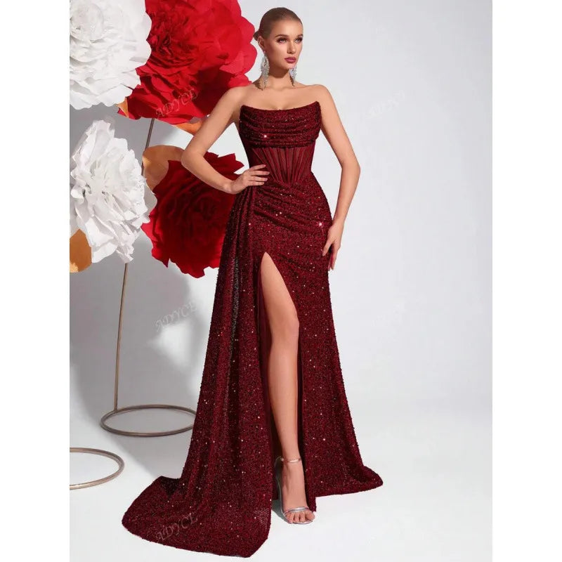 Women's Long Dress with Off-the-Shoulder Design – Pleated Herringbone and Cutouts