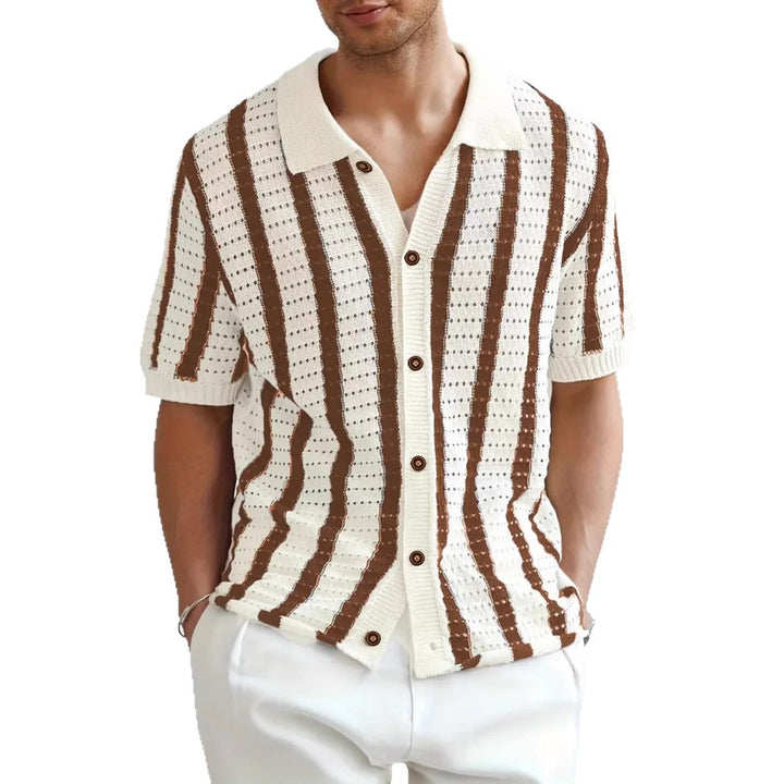 Polo da uomo in maglia traforata – Righe verticali maniche corte