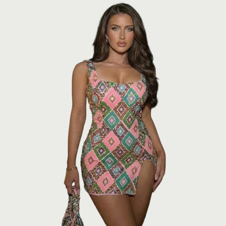 Robe Mini Femme – Taille Ajustée & Col Carré