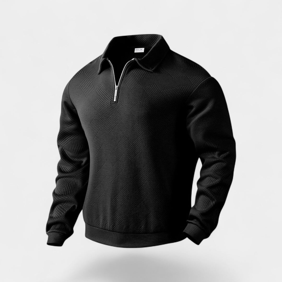 Herren Pullover mit halbem Reverskragen und halbem Reißverschluss, weiter Schnitt – raffiniert, leger, moderne Silhouette
