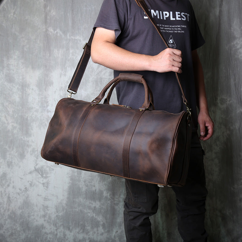 Borsa da viaggio uomo in vera pelle – Borsa cilindrica polochon