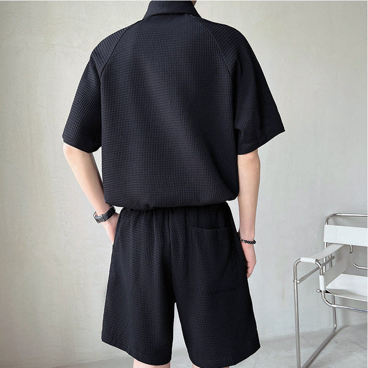 Ensemble Deux Pièces Homme Gaufré – Chemise Col Camp & Short Plissé