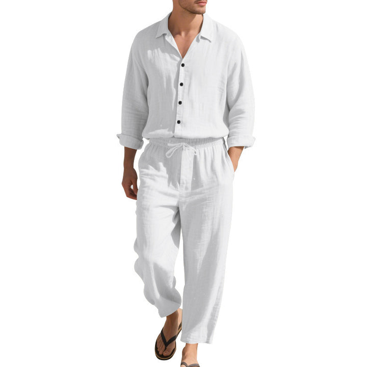 Completo Uomo Due Pezzi in Lino – Camicia Traspirante e Pantaloni con Coulisse