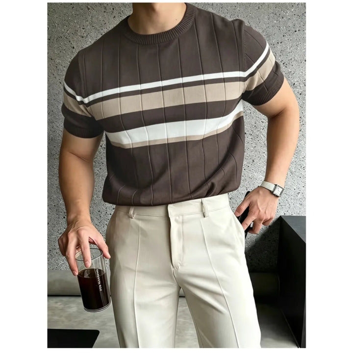 Herren-Strick-T-Shirt – Slim Fit mit modernen Streifen