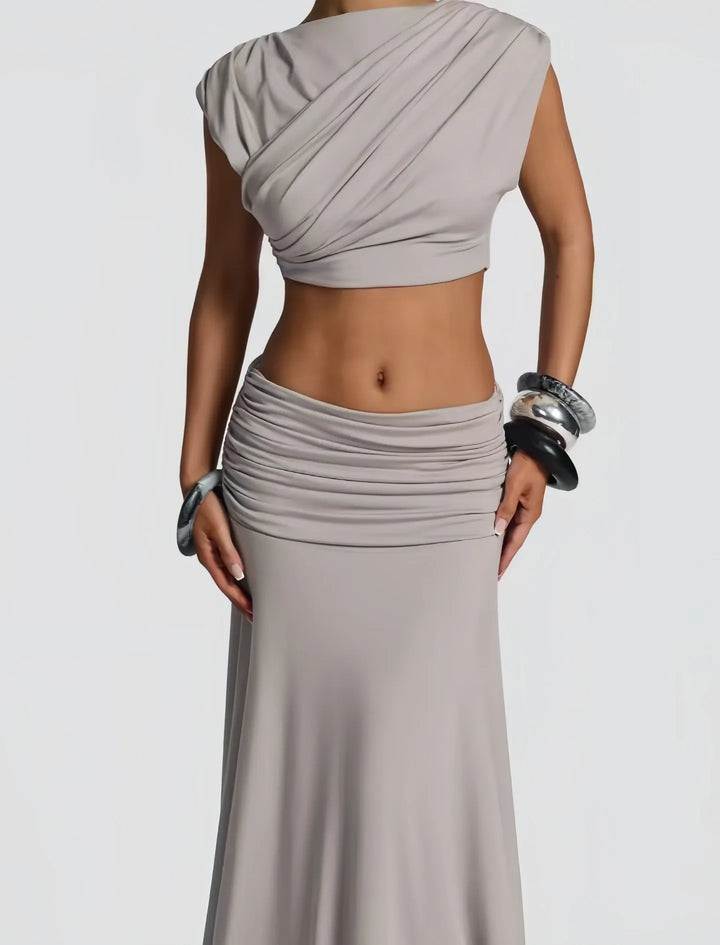 Completo Top Corto e Gonna Lunga Donna – Tessuto Elasticizzato Fluido