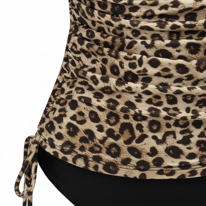 Tankini donna scollo a V arricciato – Top halter e slip vita alta