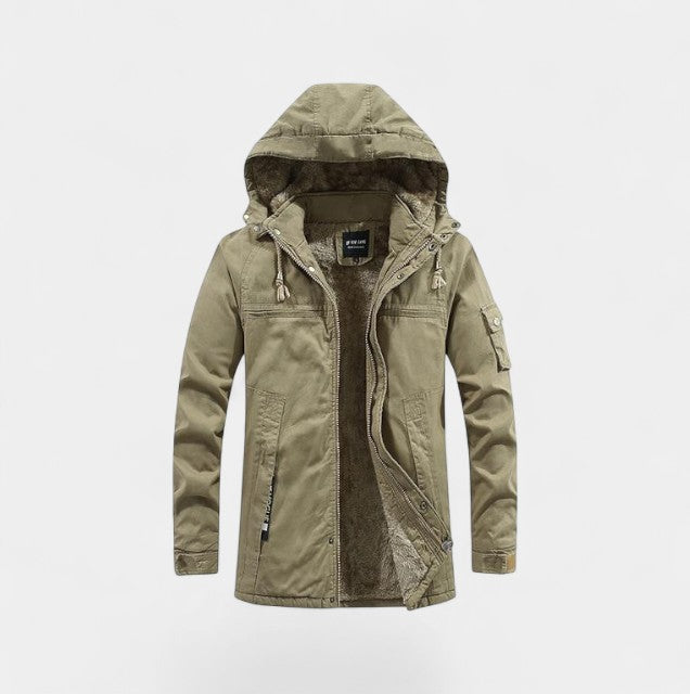 Herren Parka aus Baumwolle mit Kapuze – verwaschene Jacke mit Revers