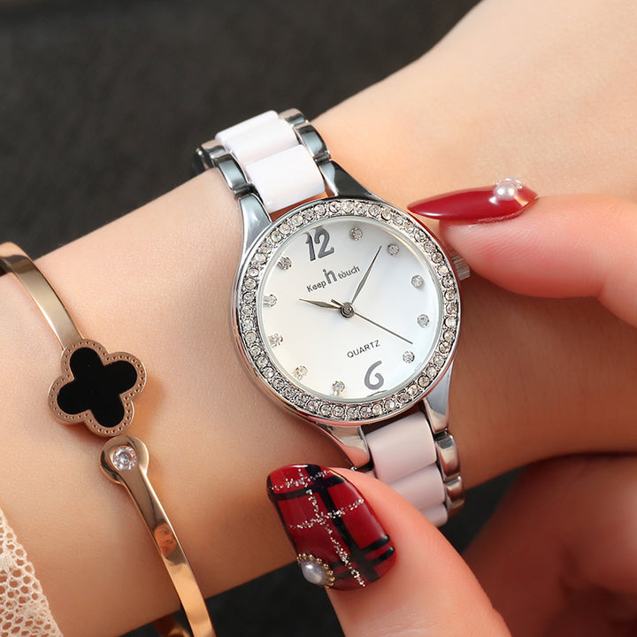 Orologio da polso al quarzo da donna – quadrante rotondo con cristalli