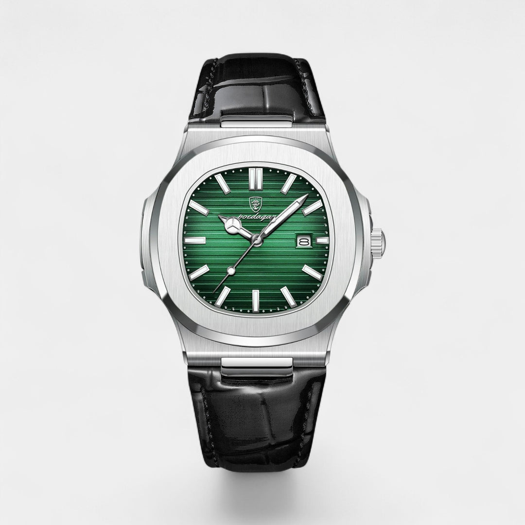 Orologio da Uomo con Cinturino in Pelle Nera – Quarzo Luminoso e Impermeabile 40 mm