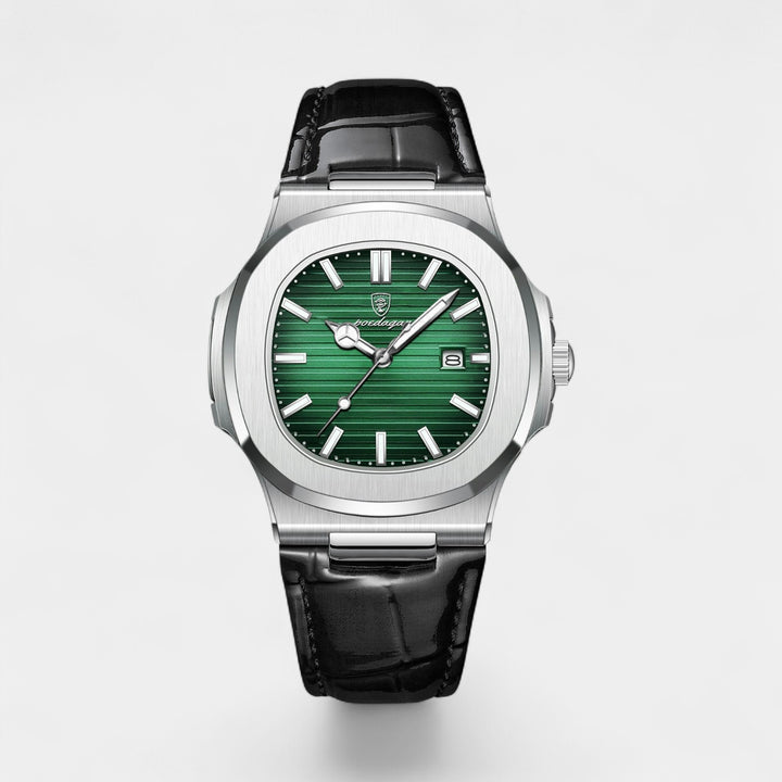 Orologio da Uomo con Cinturino in Pelle Nera – Quarzo Luminoso e Impermeabile 40 mm