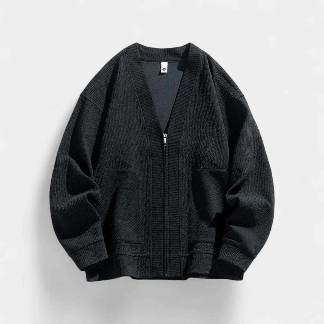 Herren-Cardigan aus strukturierter Strickware – Reißverschluss, lässige Passform