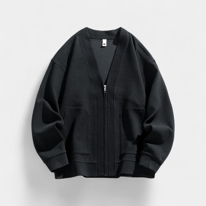 Herren-Cardigan aus strukturierter Strickware – Reißverschluss, lässige Passform