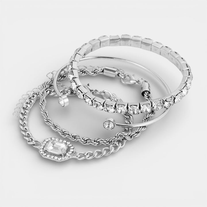 Set di Braccialetti Cristallo Donna – Design Sovrapposto 4 Pezzi