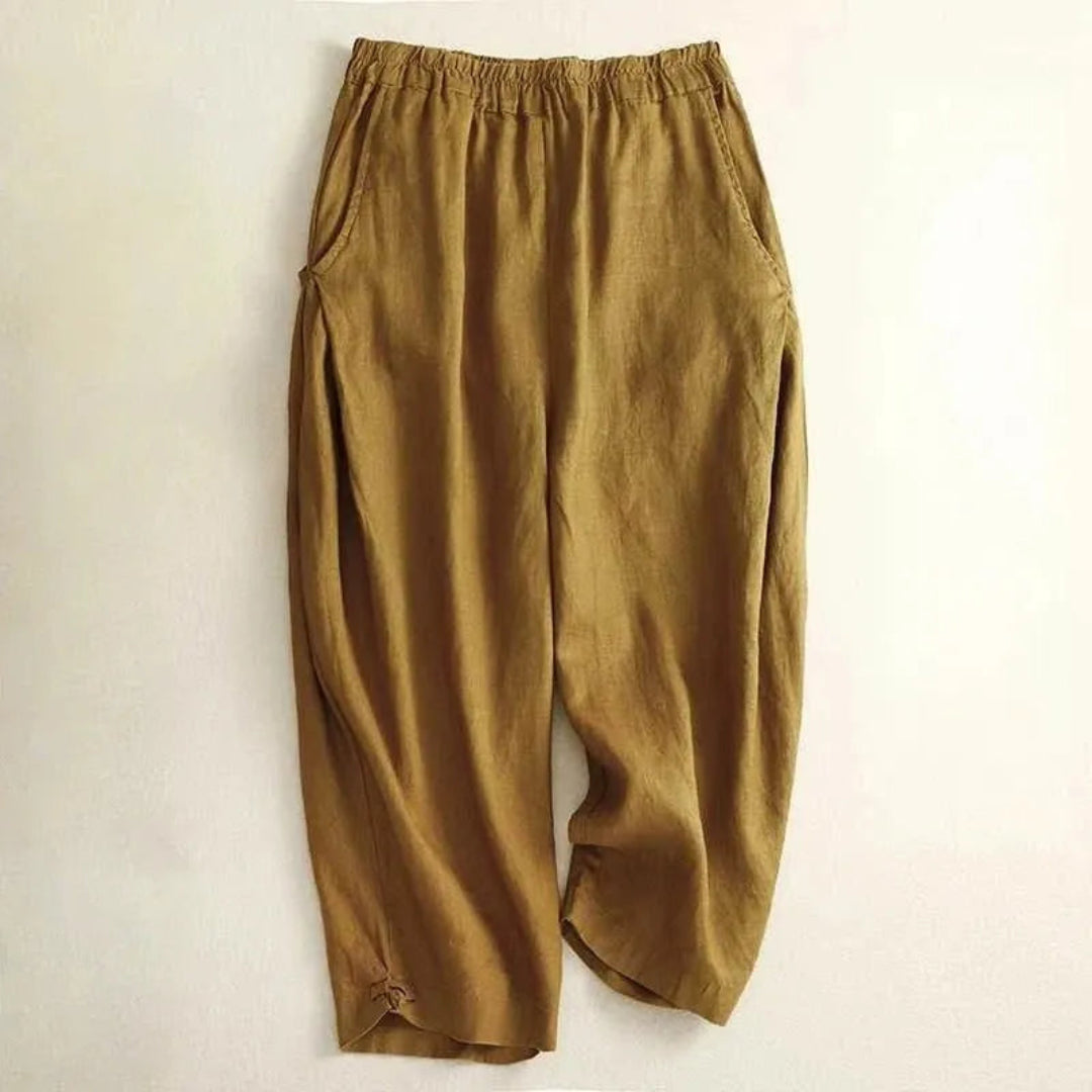 Damenhose aus Baumwolle, leger – weiter Schnitt, elastischer Bund