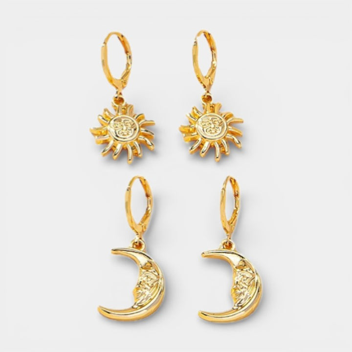 Orecchini Sole Luna per Donna – Set di Cerchi Incisi