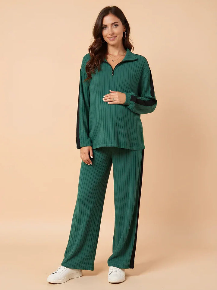 Ensemble Côtelé Femme Deux Pièces – Col Zippé Coupe Ample