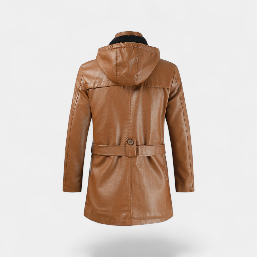 Claire Mode | Herrenledermantel – Mittellanger Trenchcoat im modernen Schnitt