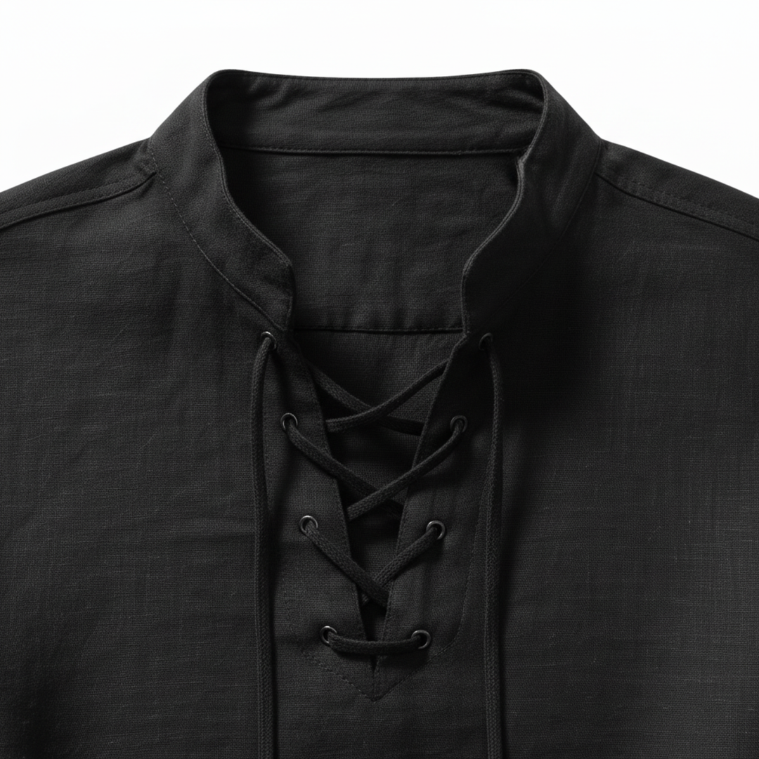 Camicia Uomo Maniche Lunghe – Collo alla Coreana con Lacci Cotone Traspirante