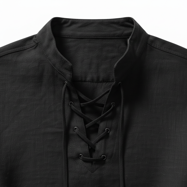 Camicia Uomo Maniche Lunghe – Collo alla Coreana con Lacci Cotone Traspirante