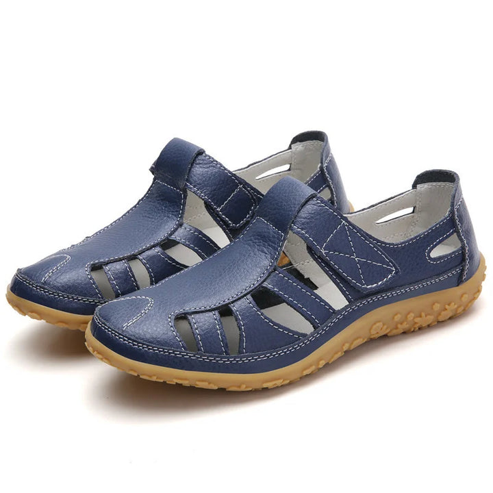 Sandales Femme en Cuir à Découpes – Bride Réglable Velcro